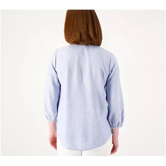 Susan Graver Pure Cross Dyed Regular Linen Blend Tunic Blue Glass 2XS A574050 - Picture 2 of 4